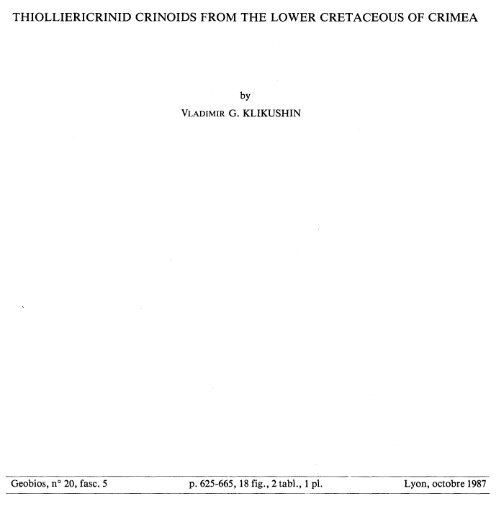 thiolliericrinid crinoids from the lower cretaceous of crimea