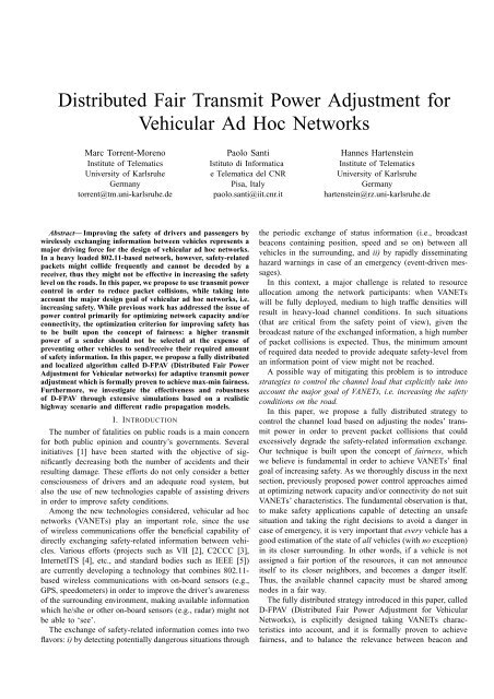 Distributed Fair Transmit Power Adjustment for Vehicular Ad Hoc ...