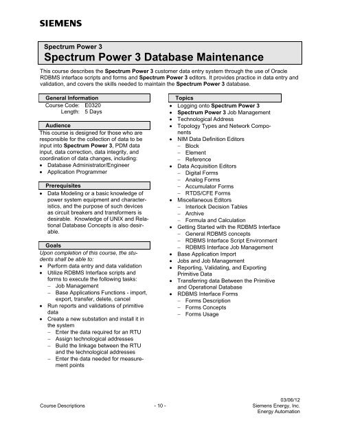 Spectrum Power 3 Programming - Siemens