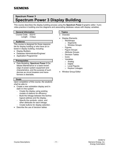 Spectrum Power 3 Programming - Siemens