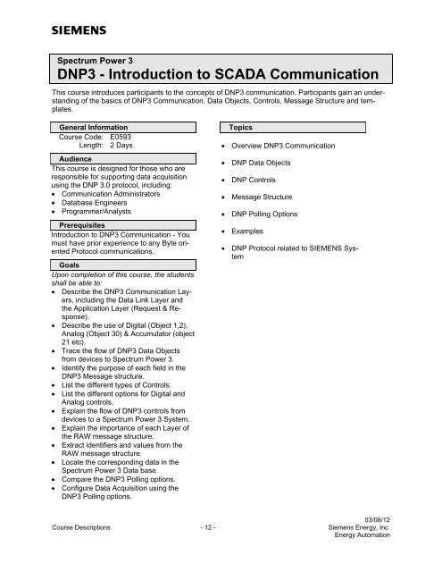 Spectrum Power 3 Programming - Siemens