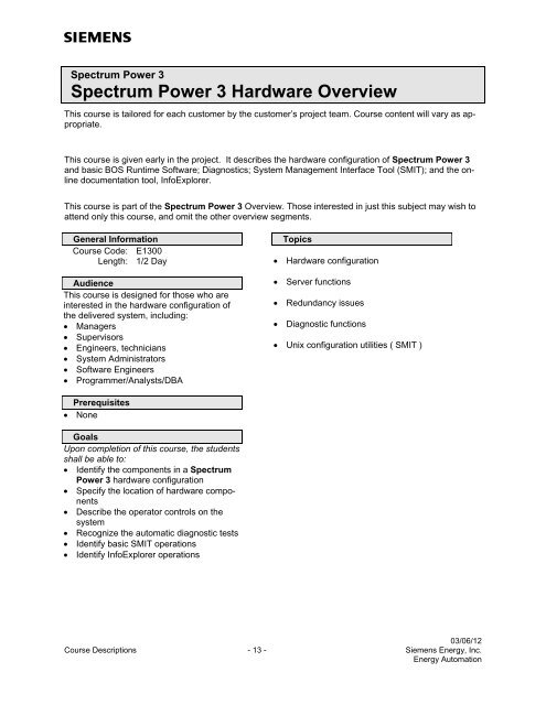 Spectrum Power 3 Programming - Siemens