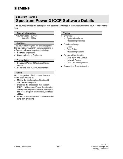 Spectrum Power 3 Programming - Siemens