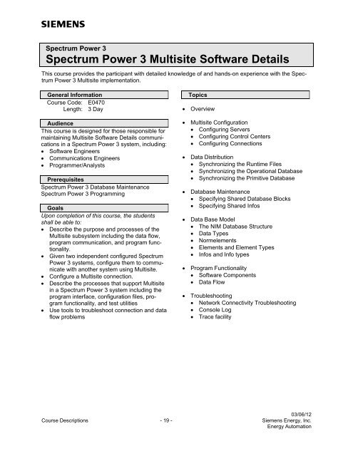 Spectrum Power 3 Programming - Siemens