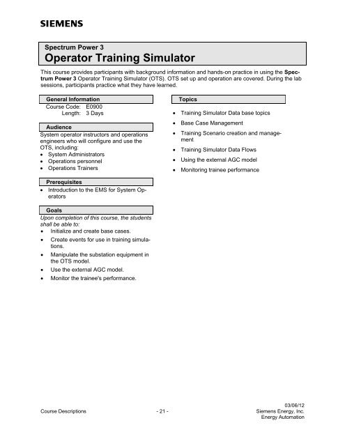 Spectrum Power 3 Programming - Siemens