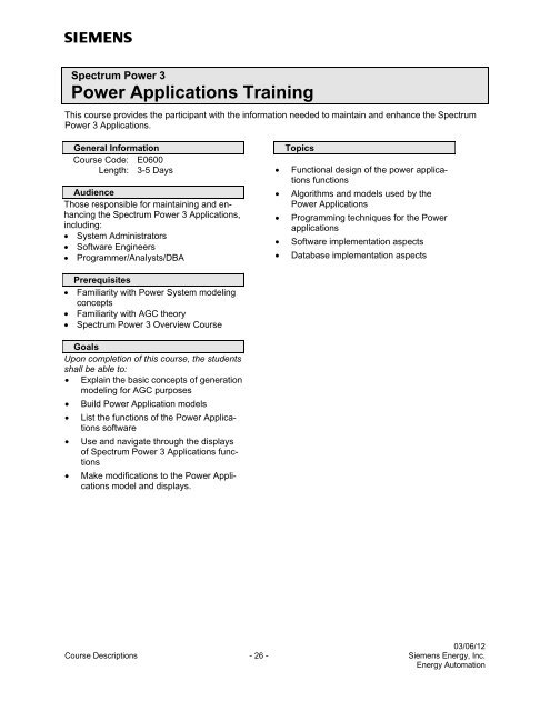 Spectrum Power 3 Programming - Siemens