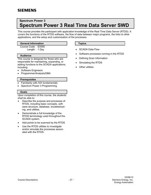 Spectrum Power 3 Programming - Siemens