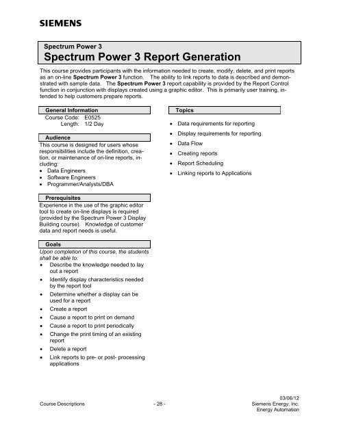 Spectrum Power 3 Programming - Siemens