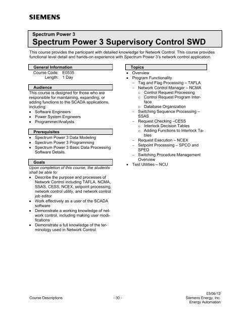 Spectrum Power 3 Programming - Siemens