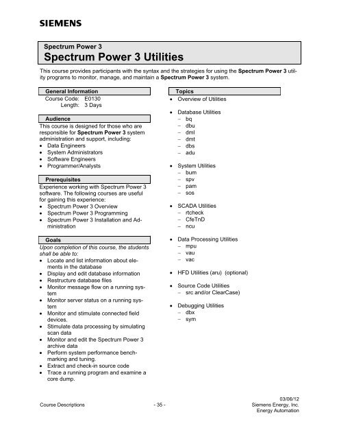 Spectrum Power 3 Programming - Siemens