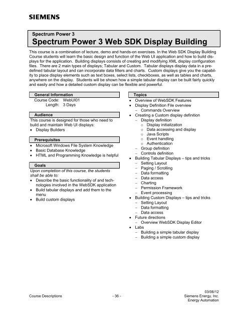 Spectrum Power 3 Programming - Siemens