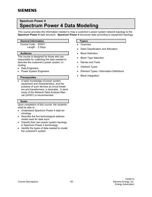 Spectrum Power 3 Programming - Siemens