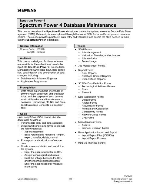 Spectrum Power 3 Programming - Siemens