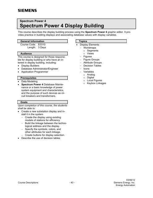 Spectrum Power 3 Programming - Siemens