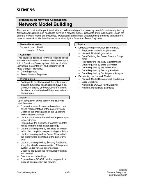 Spectrum Power 3 Programming - Siemens