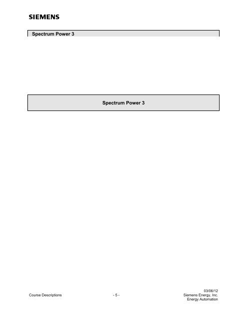 Spectrum Power 3 Programming - Siemens