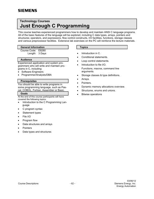 Spectrum Power 3 Programming - Siemens