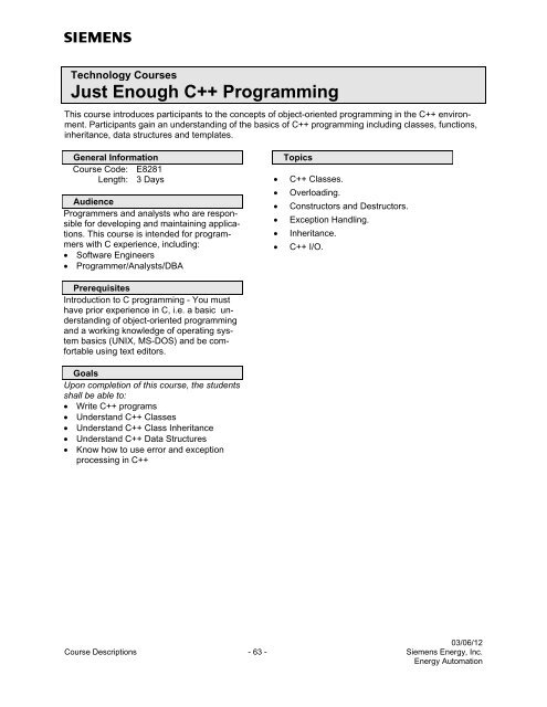 Spectrum Power 3 Programming - Siemens