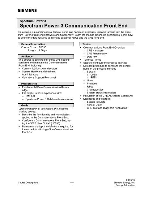 Spectrum Power 3 Programming - Siemens