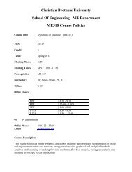 ME 318 Dynamics of Machines - CBU - Christian Brothers University