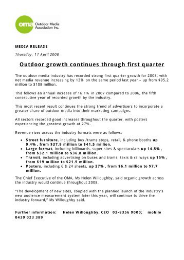 Out-of-Home First Quarter 2008 Revenue Results - Outdoor Media ...