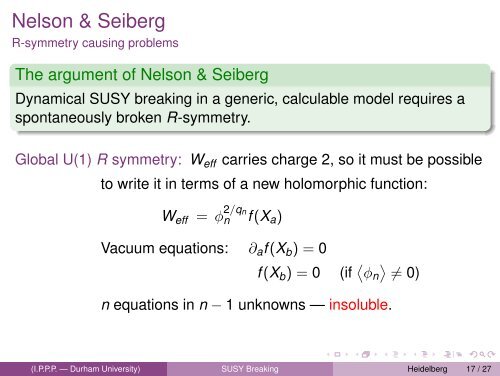 Why is SUSY Breaking so Difficult?! - Institute for Particle Physics ...