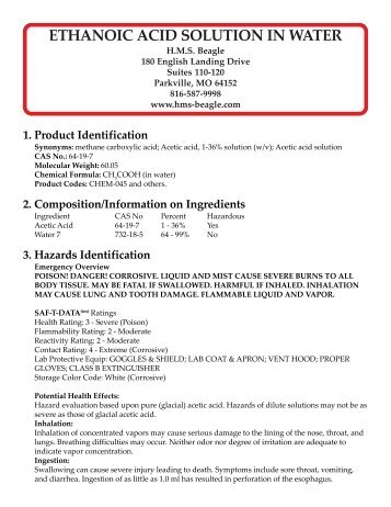 Acetic acid solution - HMS Beagle