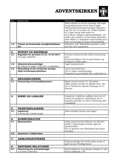 Referat af menighedsrådsmøde torsdag den 1. sep- tember kl. 19.00