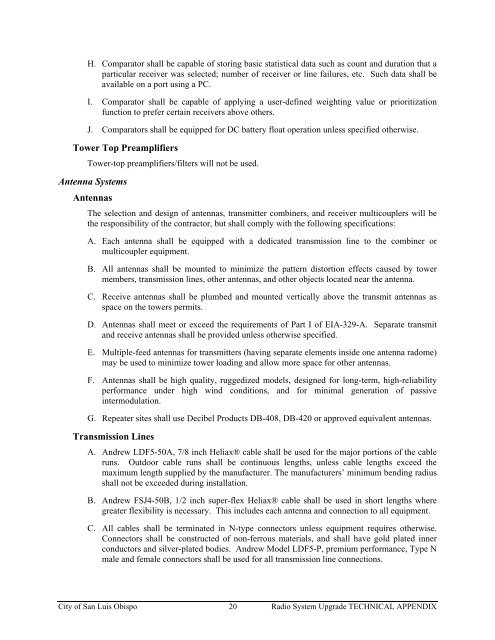 Technical Appendix Specifications for the RADIO SYSTEM UPGRADE