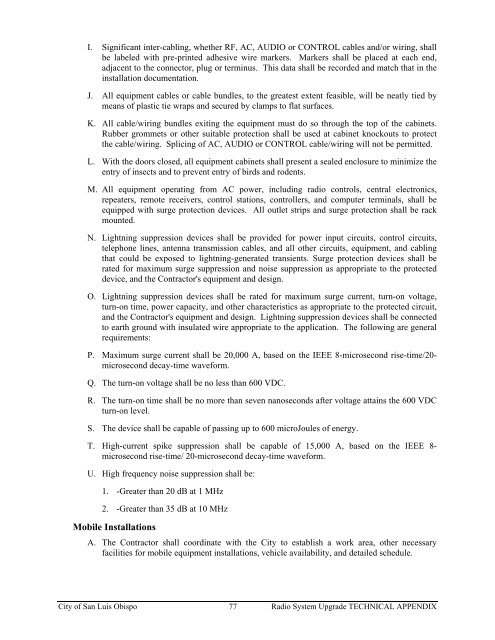 Technical Appendix Specifications for the RADIO SYSTEM UPGRADE