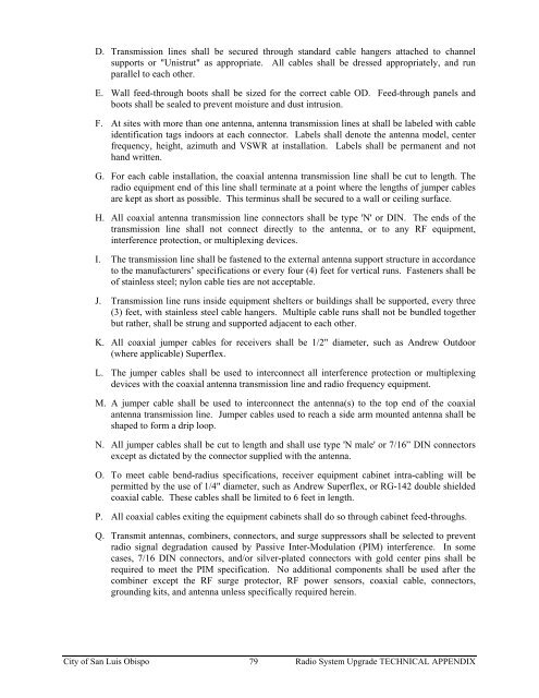 Technical Appendix Specifications for the RADIO SYSTEM UPGRADE