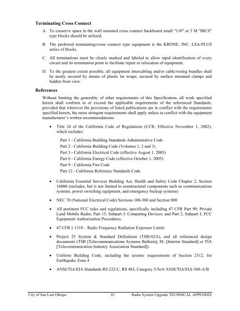 Technical Appendix Specifications for the RADIO SYSTEM UPGRADE