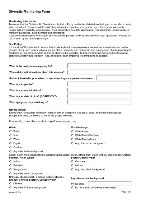 Application for employment - Christian Aid