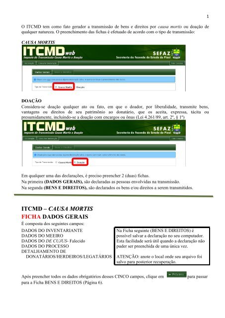 Manual do ITCMD - Bem vindo ao Portal da SEFAZ-PI