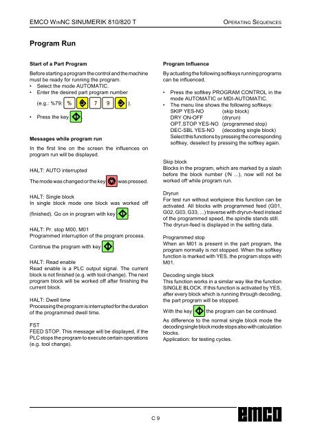 EMCO WinNC SINUMERIK 810/820 T Software Description ...