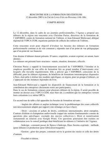 Compte rendu de la rencontre sur la formation des Editeurs