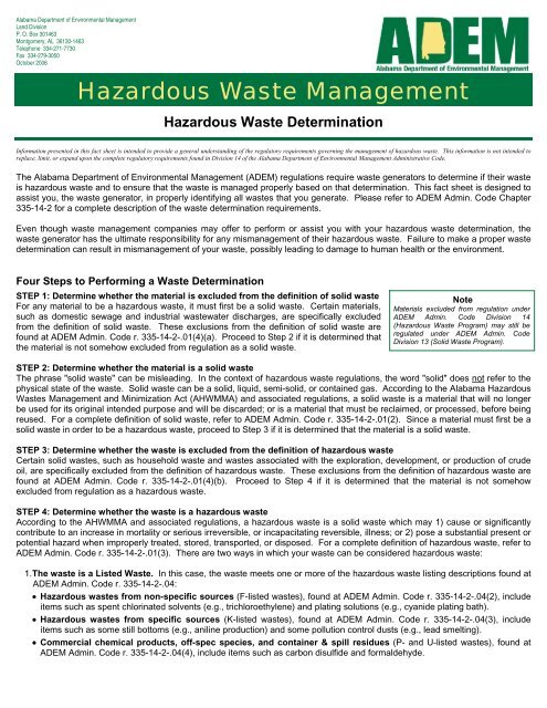 Hazardous Waste Program - Alabama Department of Environmental ...