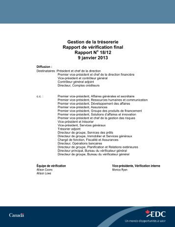 Gestion de la trésorerie - Rapport de vérification final - Le 9 ... - EDC