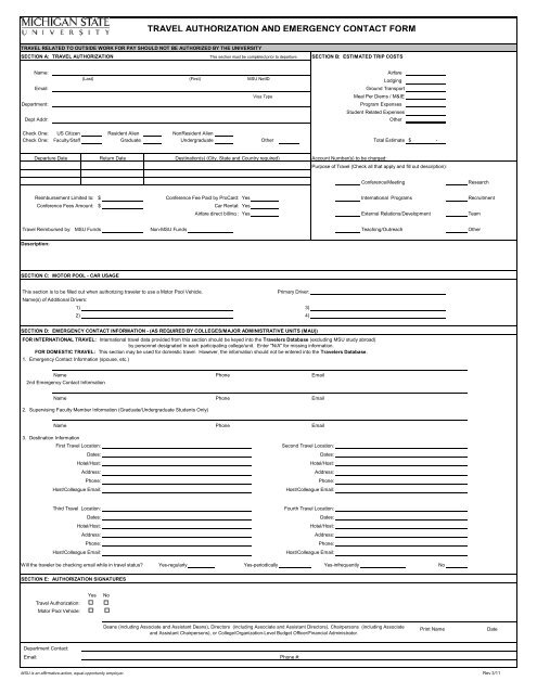 Travel Authorization And Emergency Contact Form - Neuroscience ...