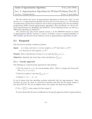 Lec. 2: Approximation Algorithms for NP-hard Problems (Part II) 2.1 ...