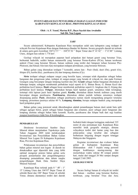 Inventarisasi dan Eksplorasi Mineral Non Logam di Kab. Kepulauan ...