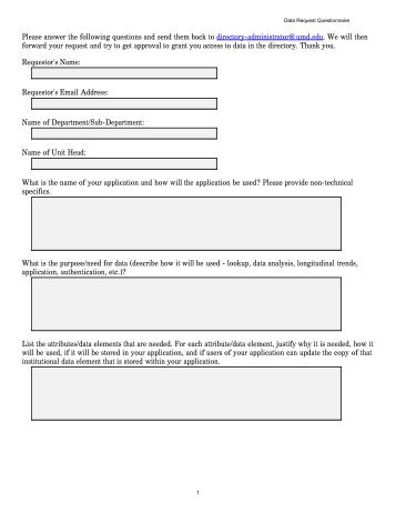 Directory Data Request Questionnaire