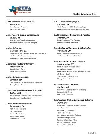 Dealer Attendee List - SEFA