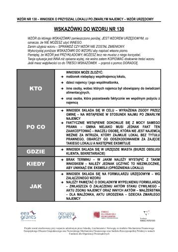 130. Wniosek o przydziaÅ lokalu mieszkalnego po osobie zmarÅej ...