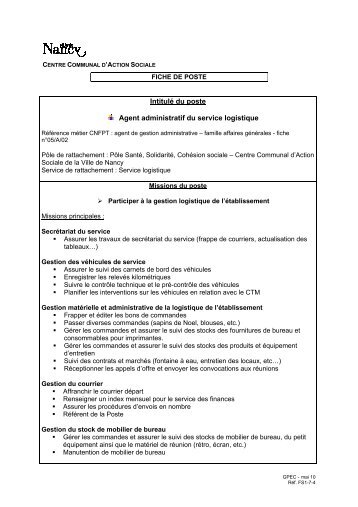 IntitulÃ© du poste Agent administratif du service ... - Ville de Nancy