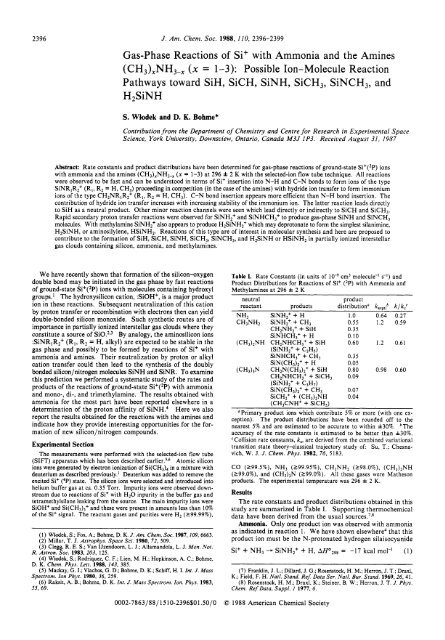 Gas-phase reactions of silicon ion (Si+ with ammonia and the ...