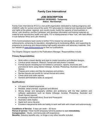 Family Care International JOB DESCRIPTION