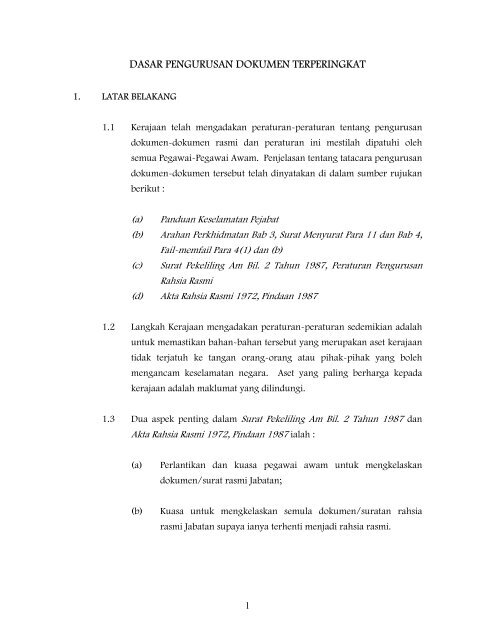 dasar pengurusan dokumen terperingkat - Perpustakaan Negara ...