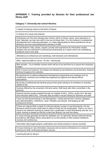 Appendix 7: Library comments on training opportunities for librarians
