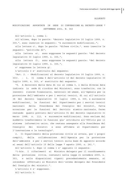 legge 401/2001 - Dipartimento della Protezione Civile